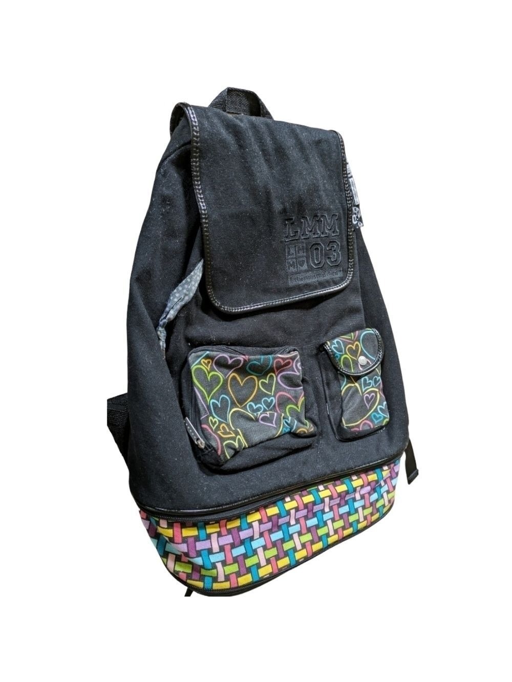 Little Mismatched Black/Multi-color Expandable backpack EUC